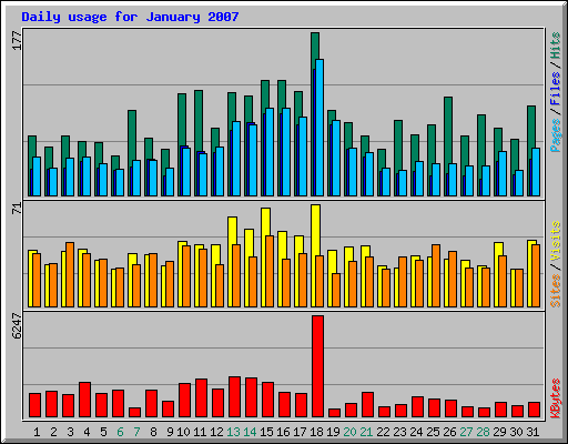 Daily usage for January 2007